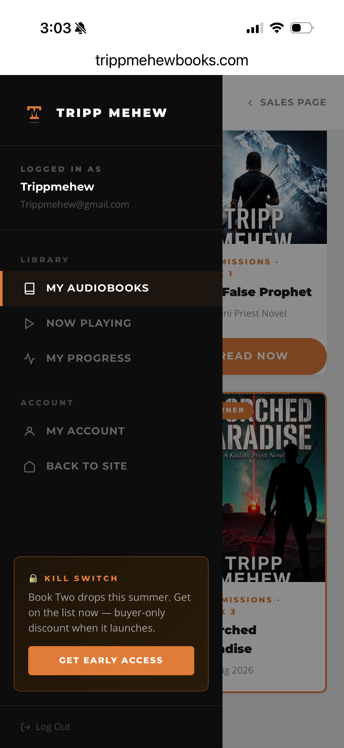 Author member area navigation and account management on mobile